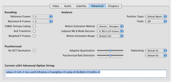 Handbrake Advanced options