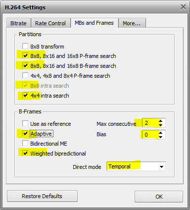 MBs and frames settings