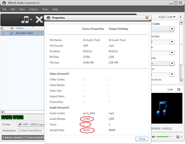 Xilisoft audio propreties
