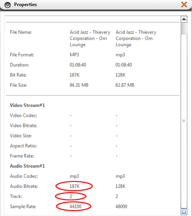 Xilisoft audio propreties